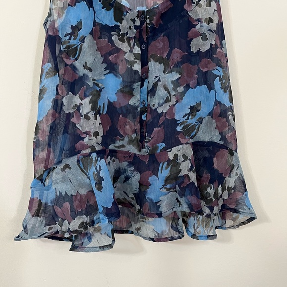 Aerie Sheer Peplum Style Blue Purple Floral Print Tank Top - Picture 4 of 7